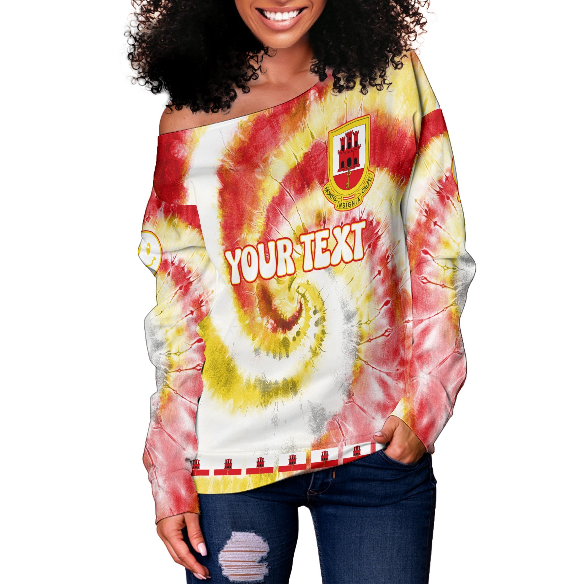 Gibraltar Women Off Shoulder Sweatshirt Custom Tie Dye Style 3