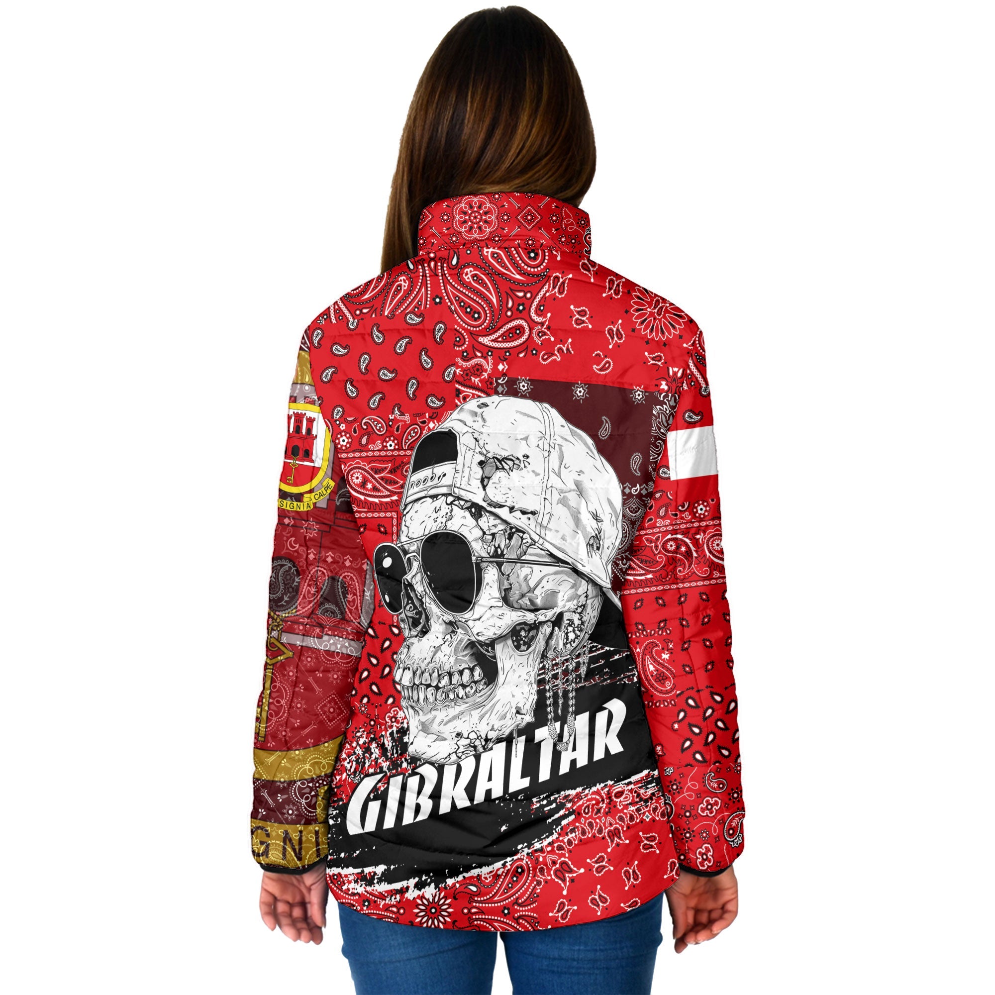 Gibraltar Women Padded Jacket Paisley Flag And Skull Style 2