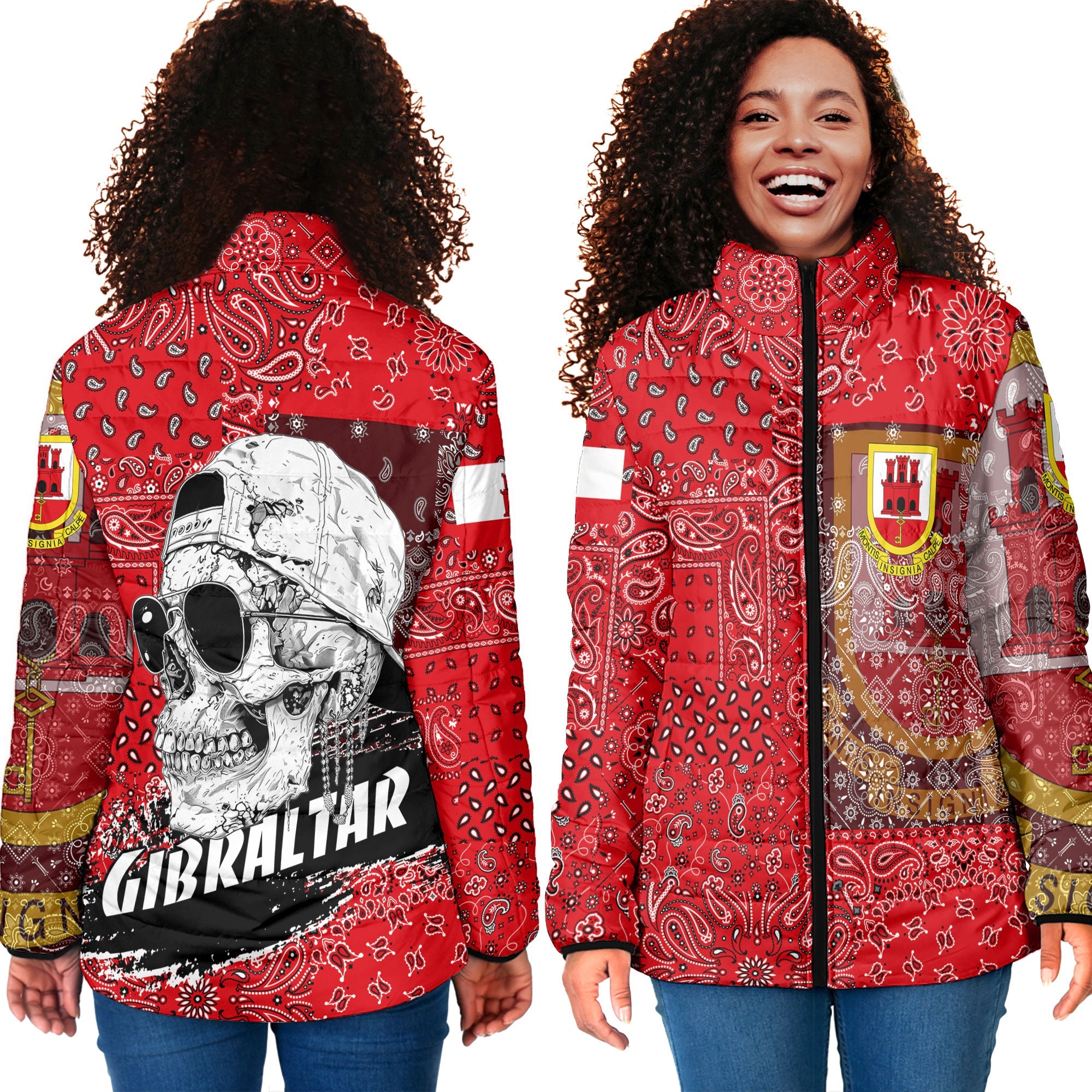 Gibraltar Women Padded Jacket Paisley Flag And Skull Style 4