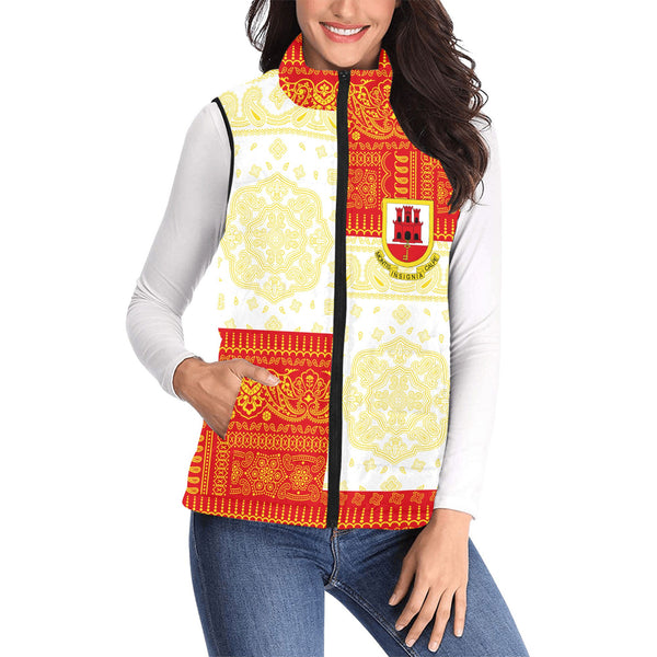 Gibraltar Women Padded Jacket Vest Flag And Paisley Basic Style 1