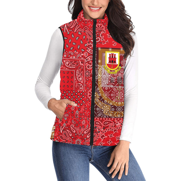 Gibraltar Women Padded Jacket Vest Paisley Flag And Skull Style 1