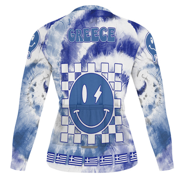 Greece Raglan Men Cycling Jersey Long Sleeve Custom Tie Dye Style 1