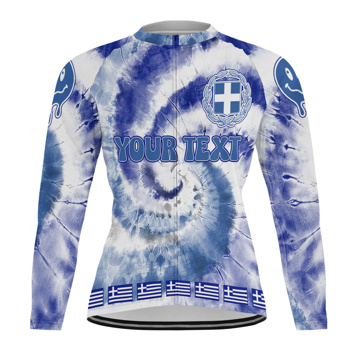 Greece Raglan Men Cycling Jersey Long Sleeve Custom Tie Dye Style 2