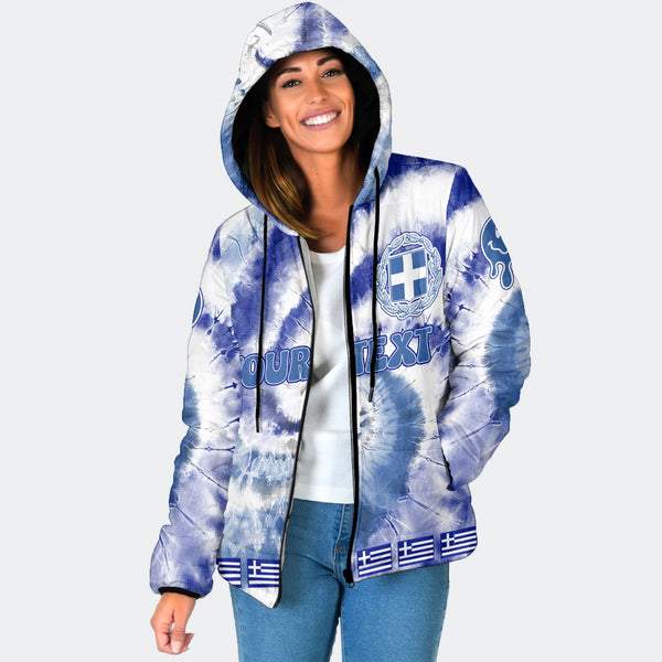 Greece Women Hooded Padded Jacket Custom Tie Dye Style 1