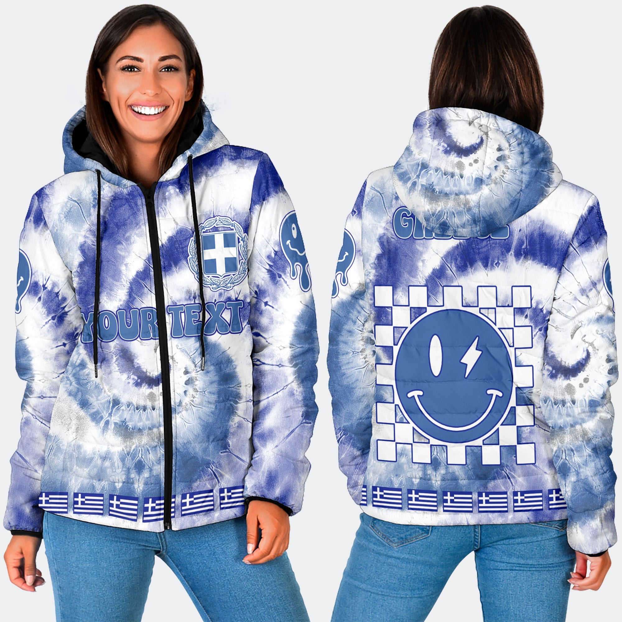 Greece Women Hooded Padded Jacket Custom Tie Dye Style 3