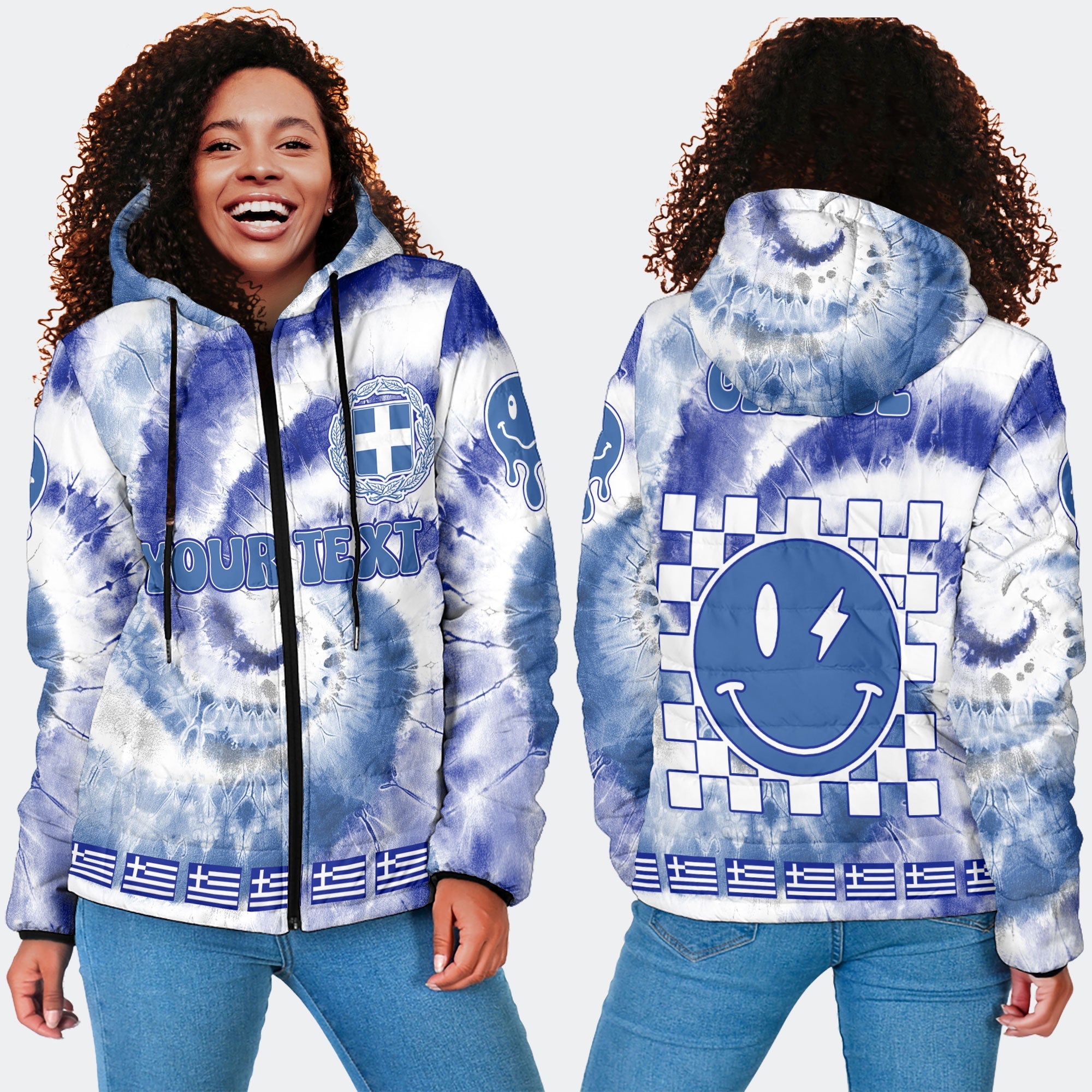 Greece Women Hooded Padded Jacket Custom Tie Dye Style 4