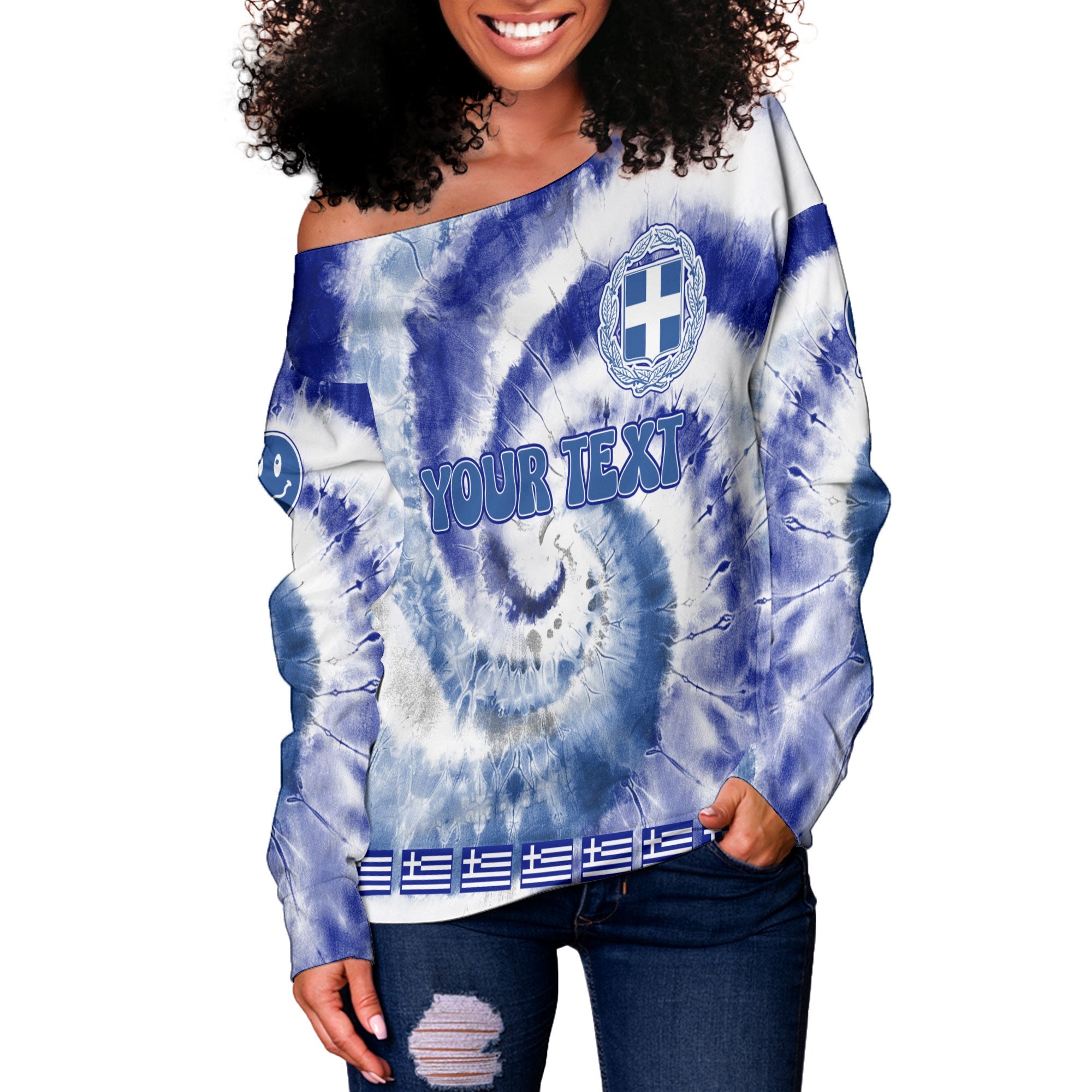 Greece Women Off Shoulder Sweatshirt Custom Tie Dye Style 3