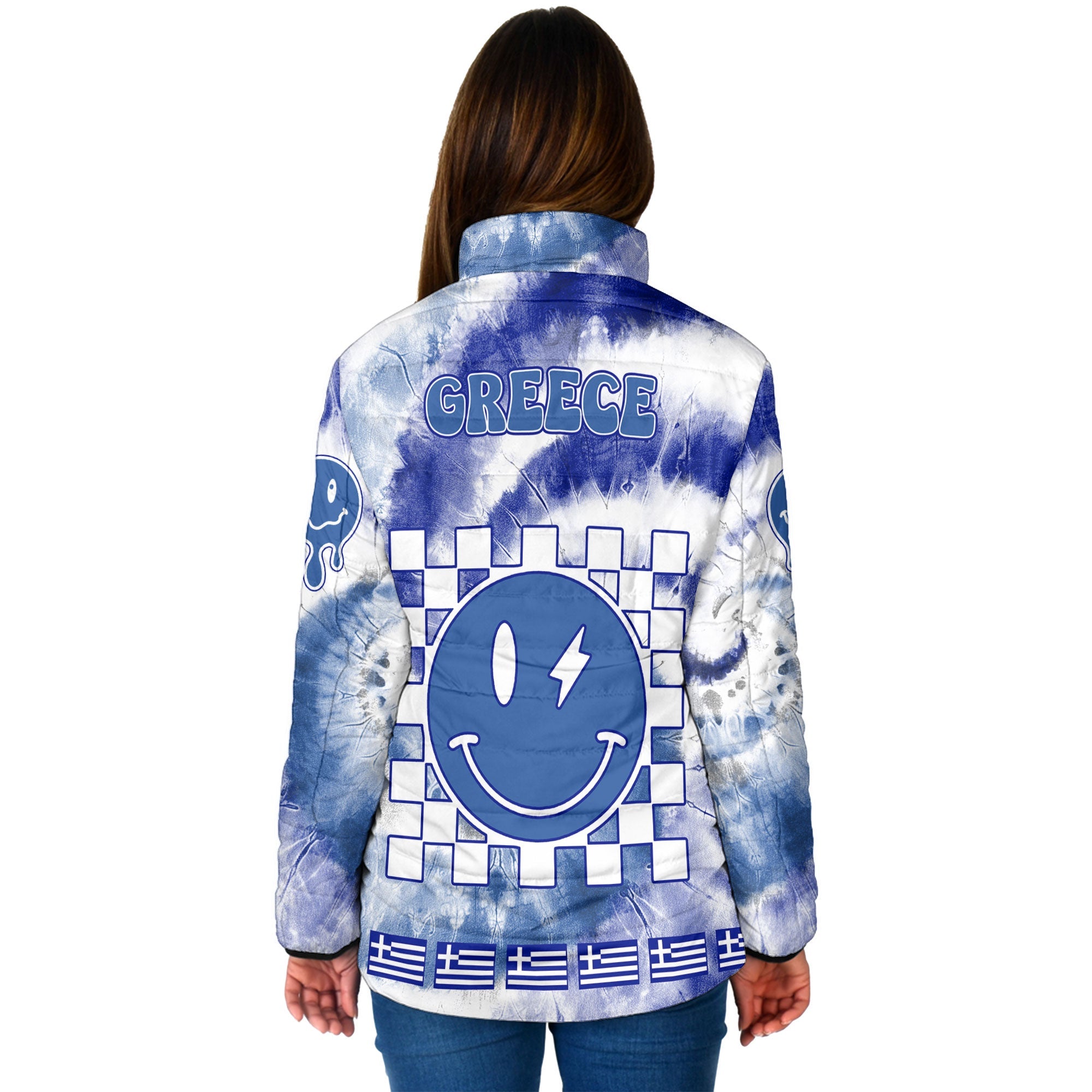 Greece Women Padded Jacket Custom Tie Dye Style 2