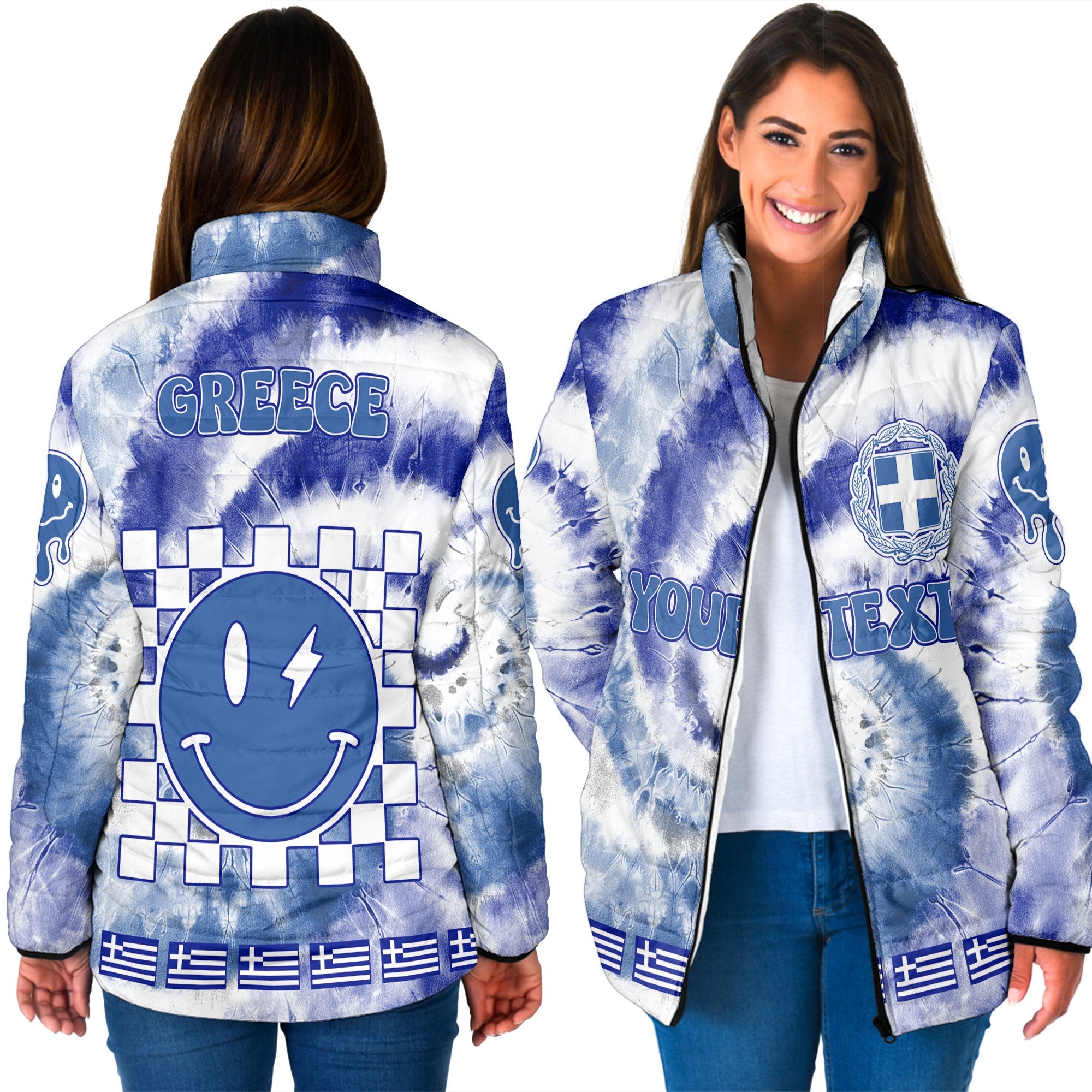 Greece Women Padded Jacket Custom Tie Dye Style 3