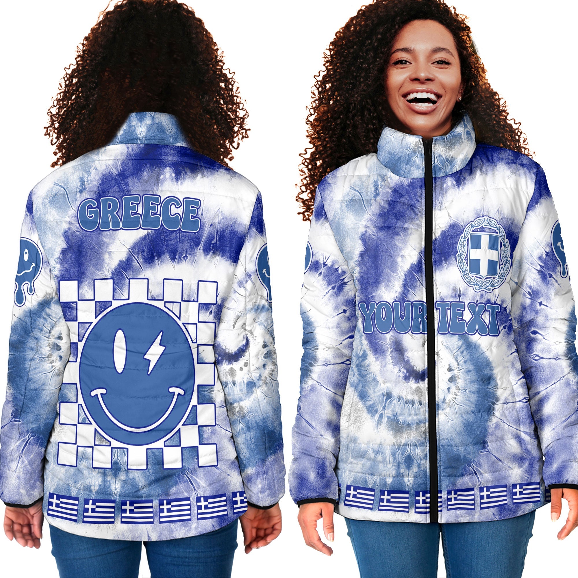 Greece Women Padded Jacket Custom Tie Dye Style 4