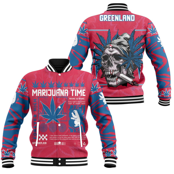 Greenland Baseball Jacket Flag & Coat Of Arms Marijuanas Style