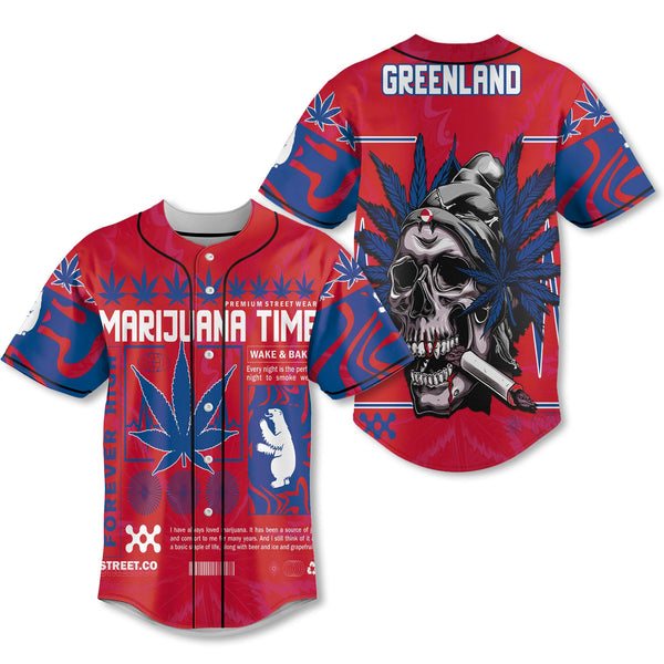 Greenland Baseball Jersey Flag & Coat Of Arms Marijuanas Style