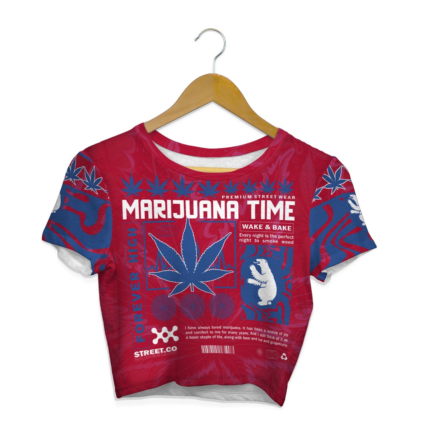 Greenland Crop Top T Shirt Flag & Coat Of Arms Marijuanas Style