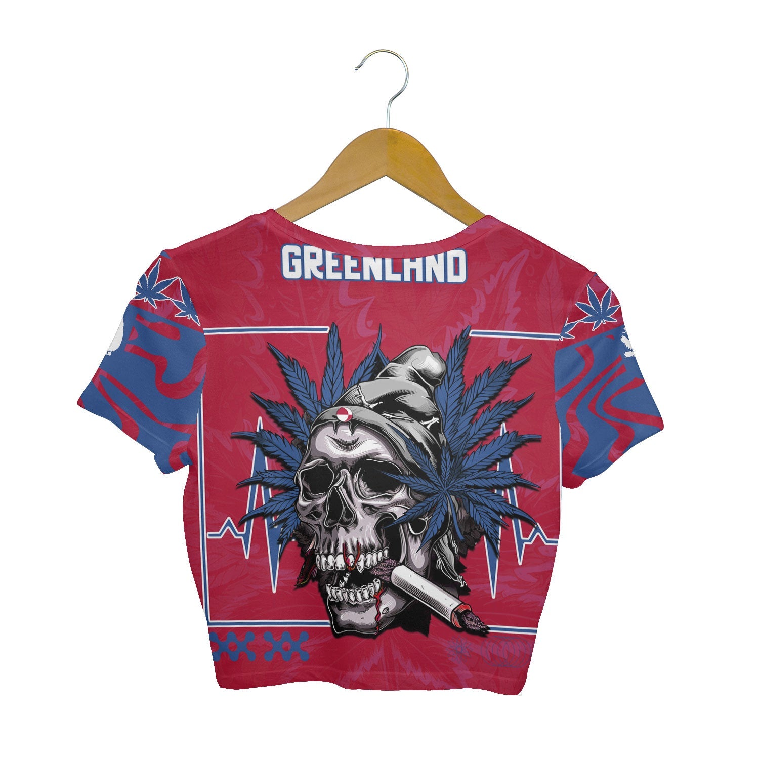 Greenland Crop Top T Shirt Flag & Coat Of Arms Marijuanas Style