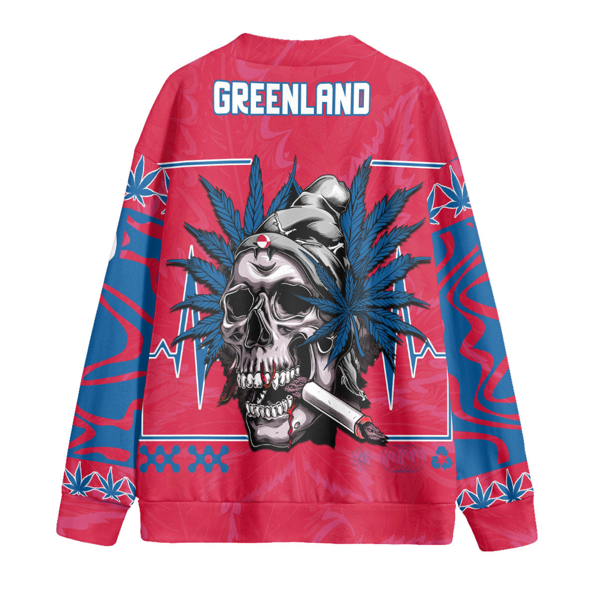 Greenland Fleece Cardigan Flag & Coat Of Arms Marijuanas Style