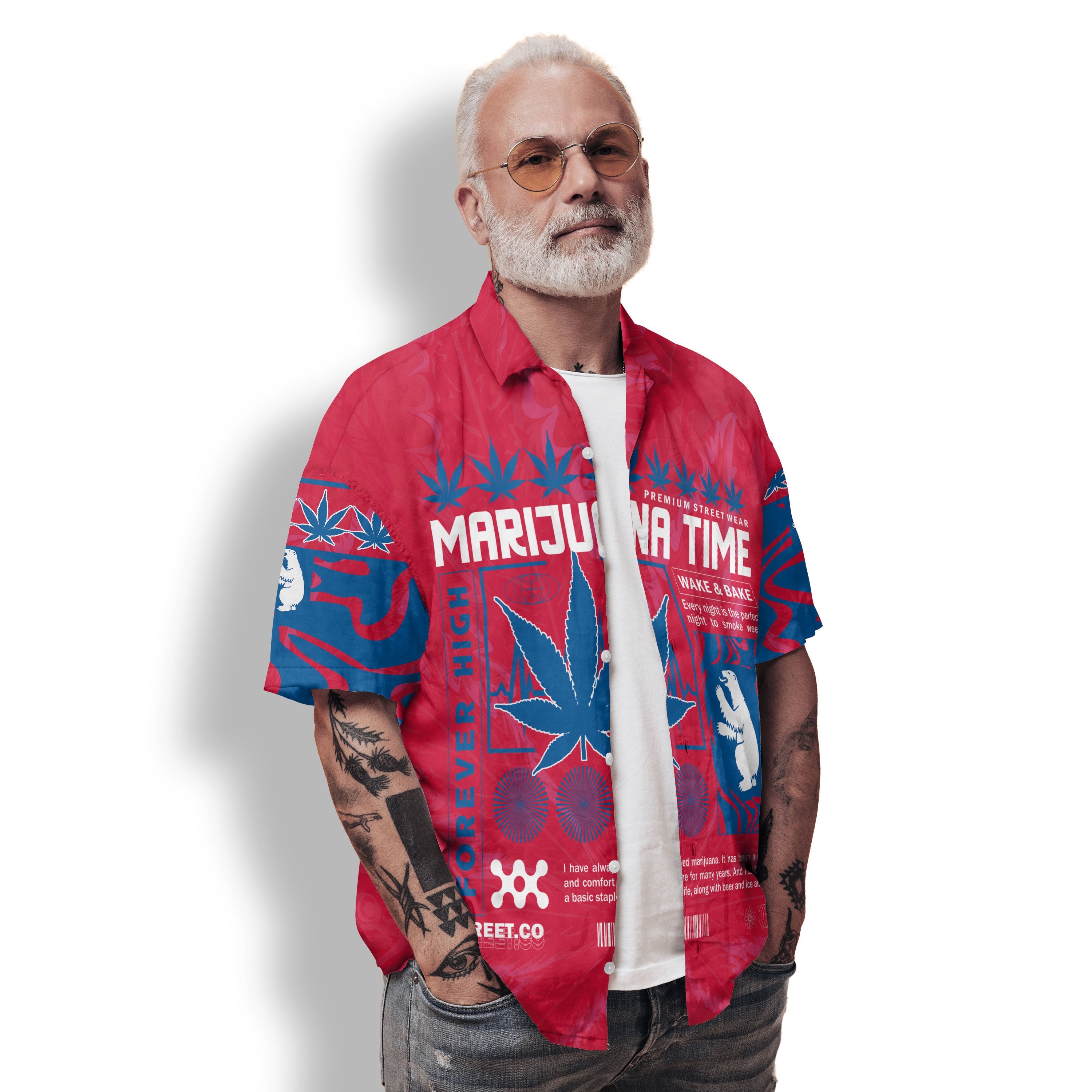 Greenland Hawaiian Shirt Flag & Coat Of Arms Marijuanas Style