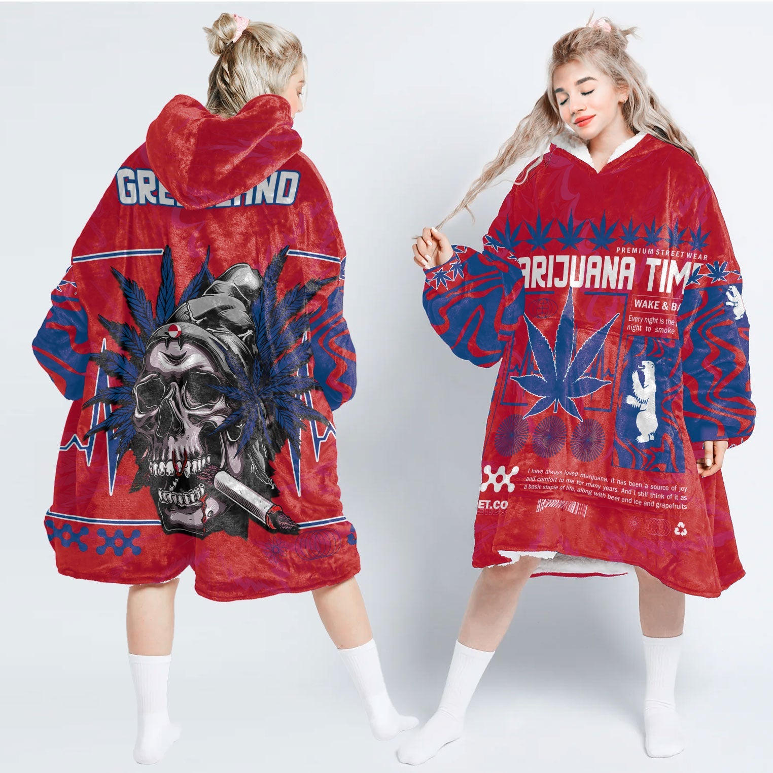 Greenland Snug Hoodie Flag & Coat Of Arms Marijuanas Style