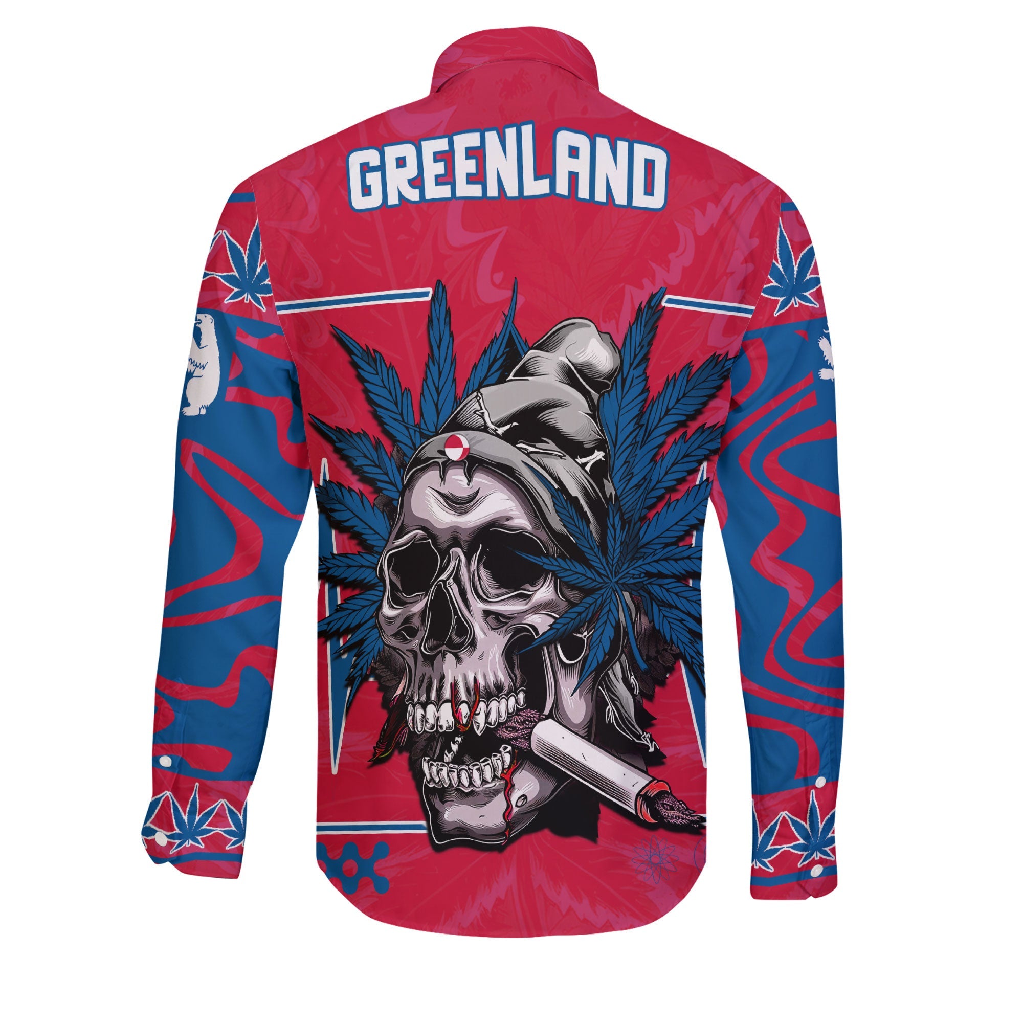 Greenland Long Sleeve Button Shirt Flag & Coat Of Arms Marijuanas Style