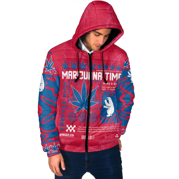 Greenland Men Hooded Padded Jacket Flag & Coat Of Arms Marijuanas Style