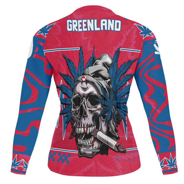 Greenland Men's Cycling Jersey Long Sleeve Flag & Coat Of Arms Marijuanas Style