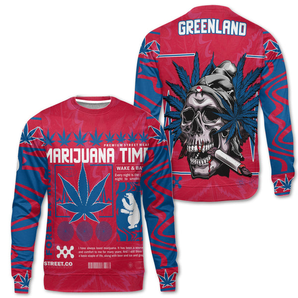 Greenland Sweatshirt Flag & Coat Of Arms Marijuanas Style