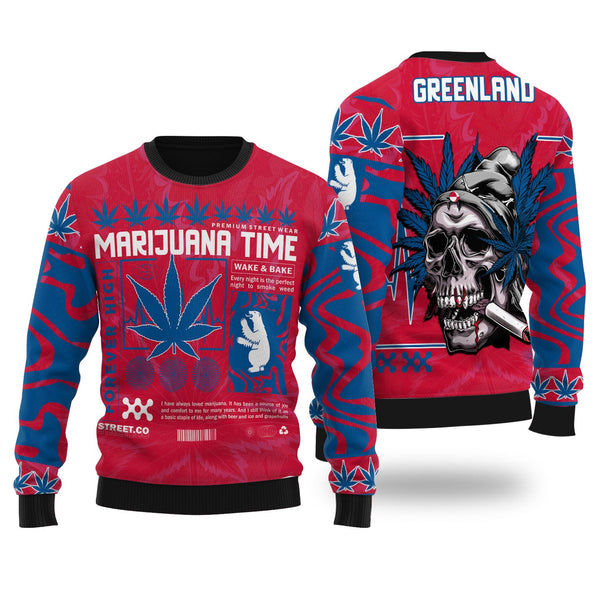 Greenland Ugly Sweater Flag & Coat Of Arms Marijuanas Style