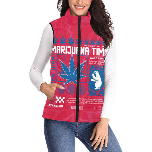 Greenland Women Padded Jacket Vest Flag & Coat Of Arms Marijuanas Style