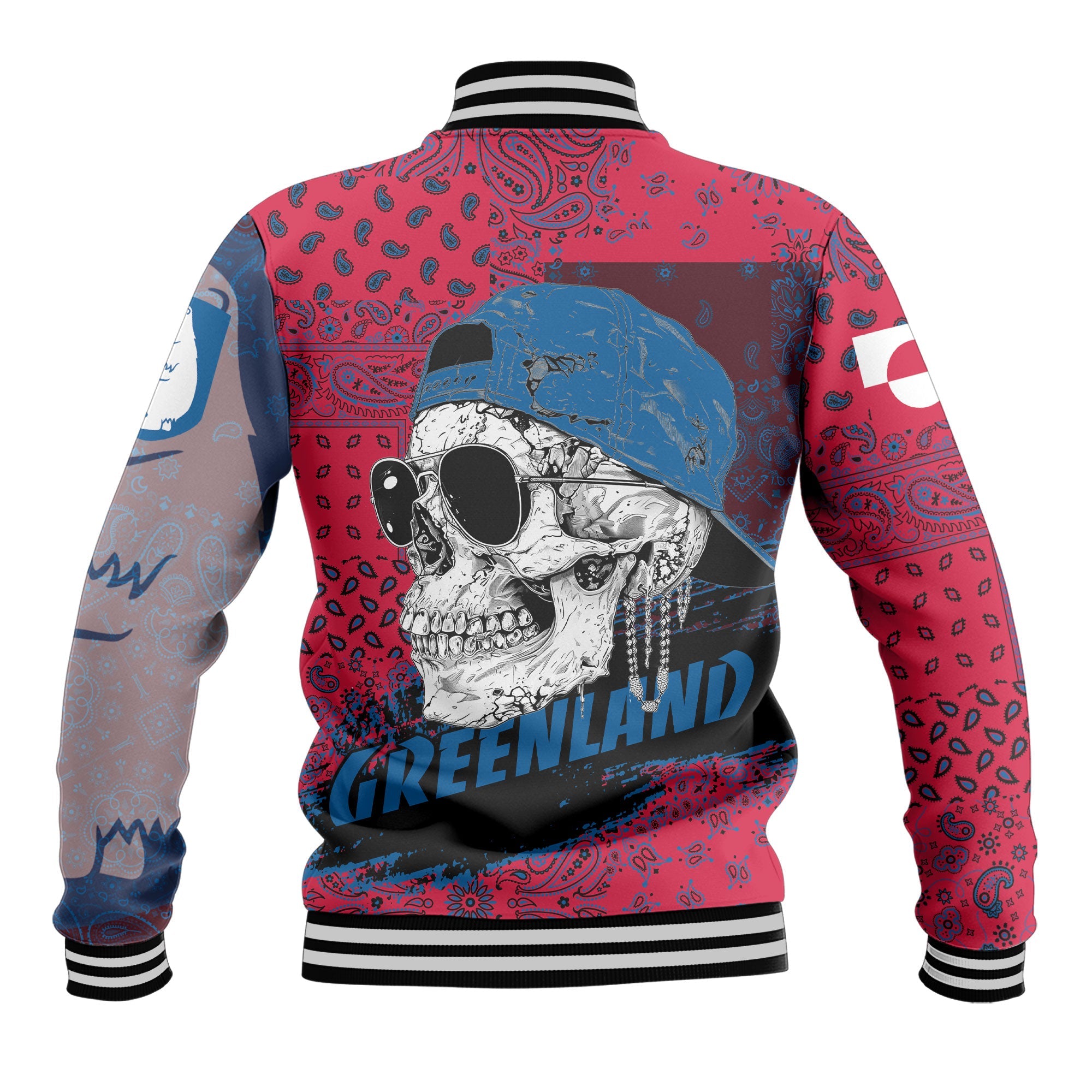 Greenland Baseball Jacket Paisley Flag And Skull Style 3