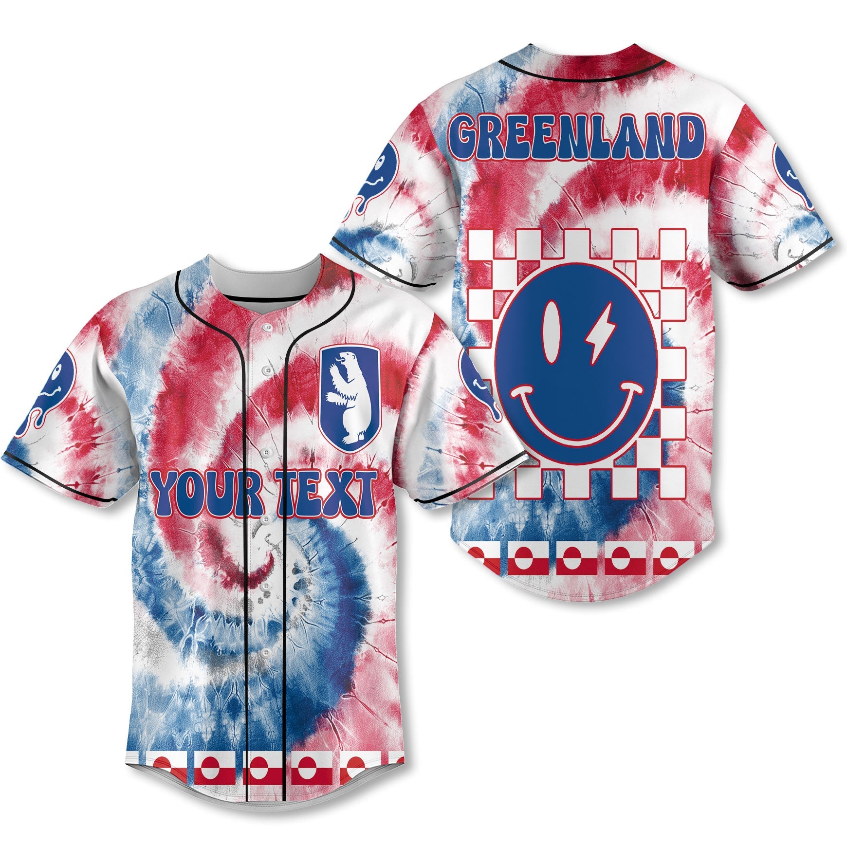 Greenland Baseball Jersey Custom Tie Dye Style 1