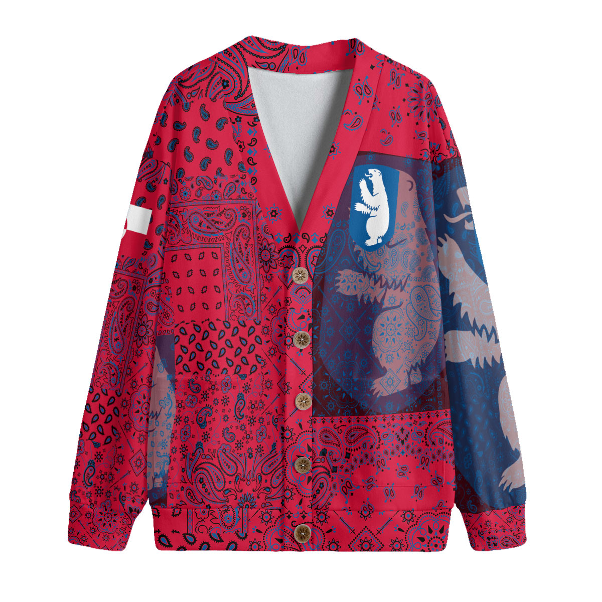 Greenland Fleece Cardigan Paisley Flag And Skull Style 1