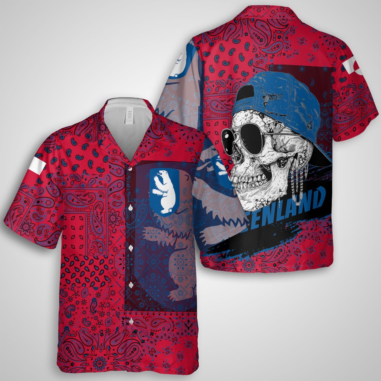 Greenland Hawaiian Shirt Paisley Flag And Skull Style 1