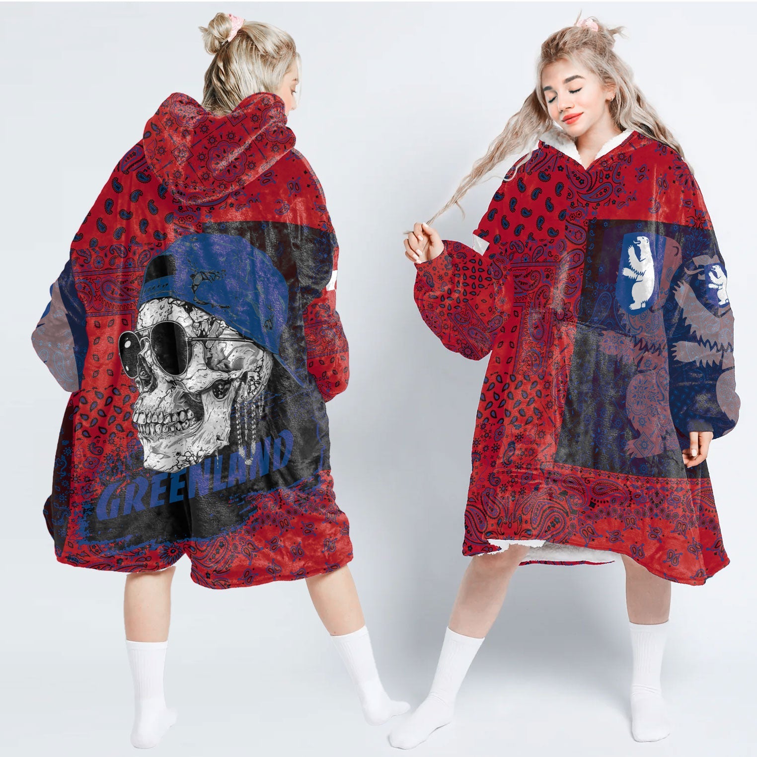 Greenland Hoodie Blanket Paisley Flag And Skull Style 1