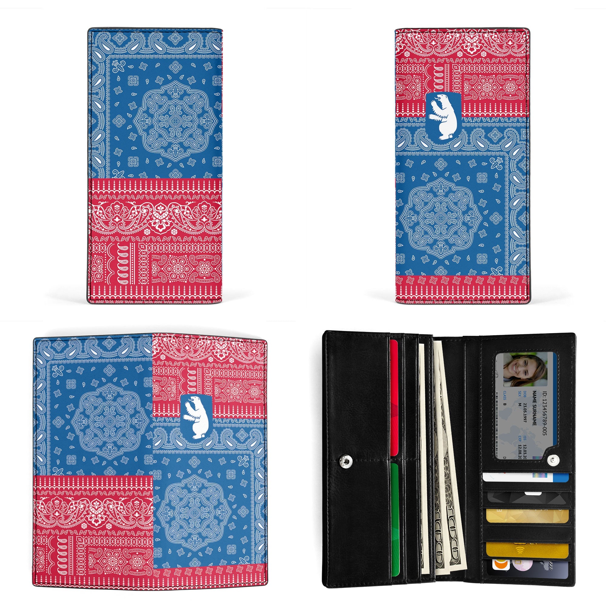 Greenland Leather Wallet Flag And Paisley Basic Style 3