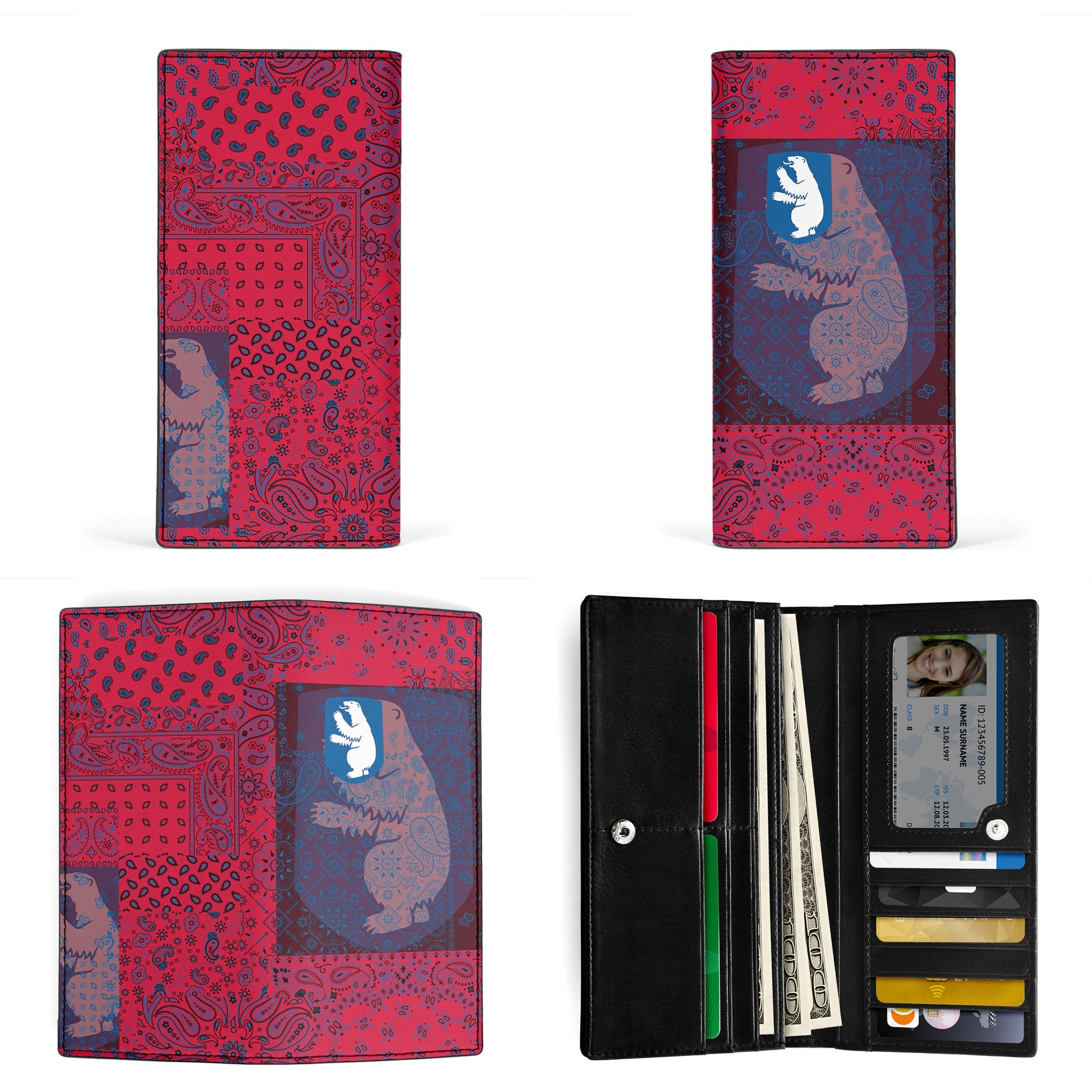 Greenland Leather Wallet Paisley Flag And Skull Style 3