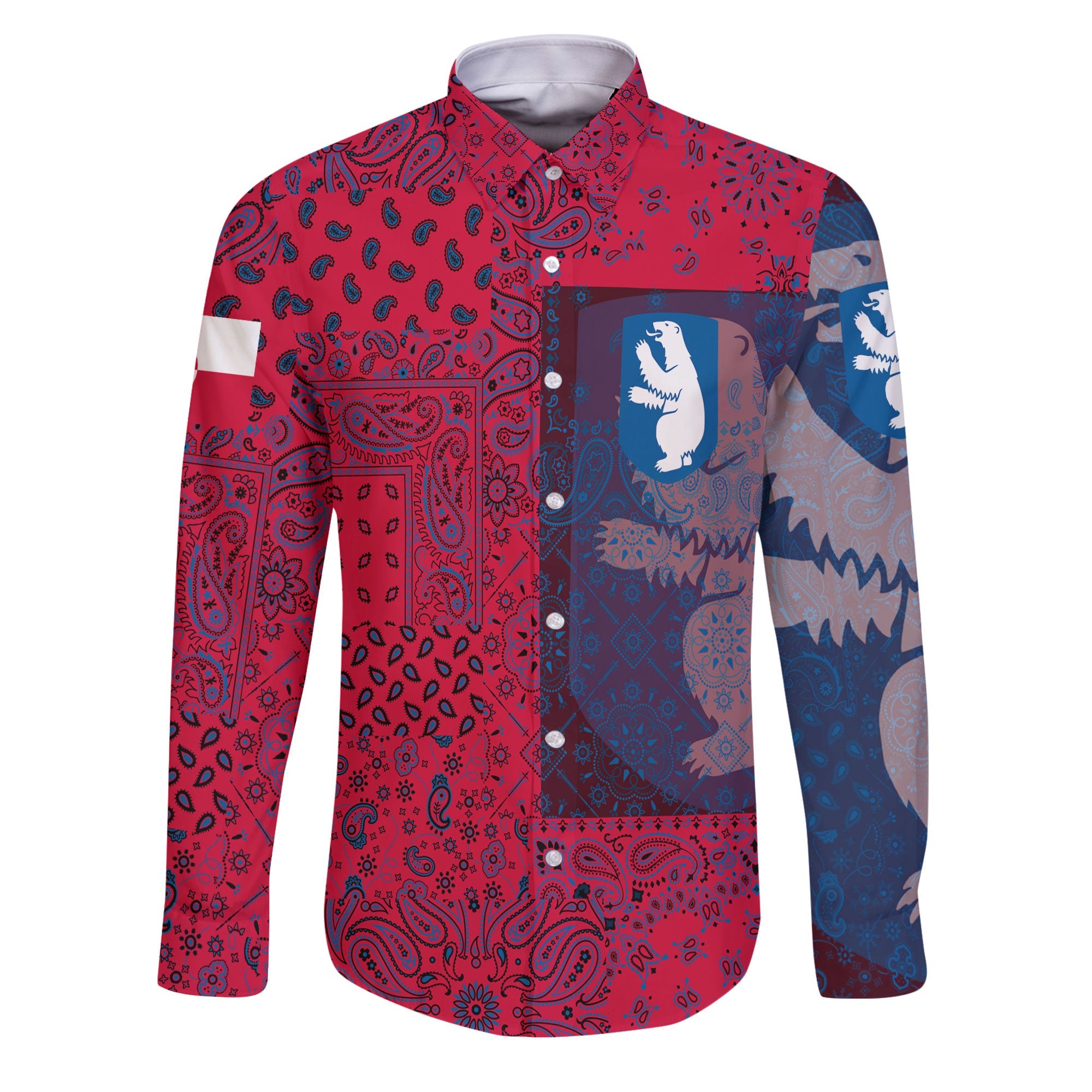 Greenland Long Sleeve Button Shirt Paisley Flag And Skull Style 1