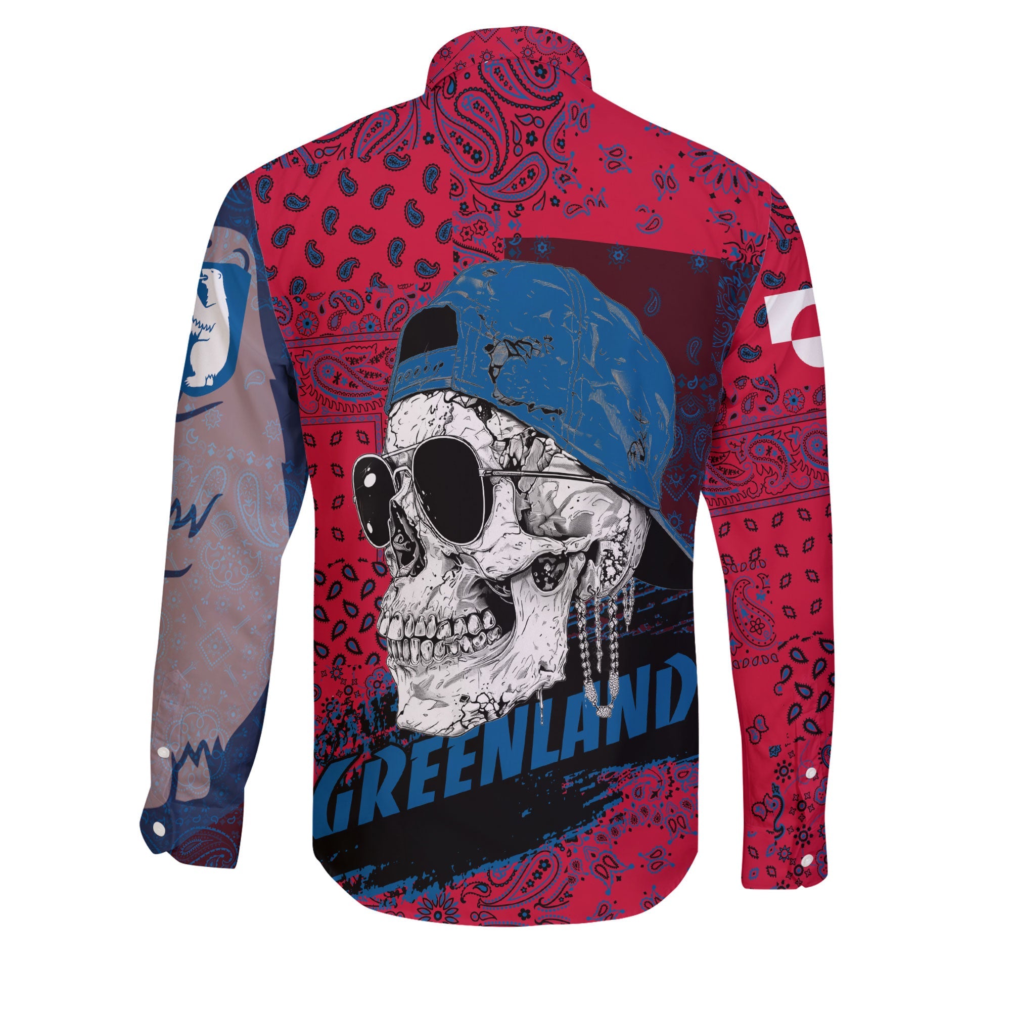 Greenland Long Sleeve Button Shirt Paisley Flag And Skull Style 2