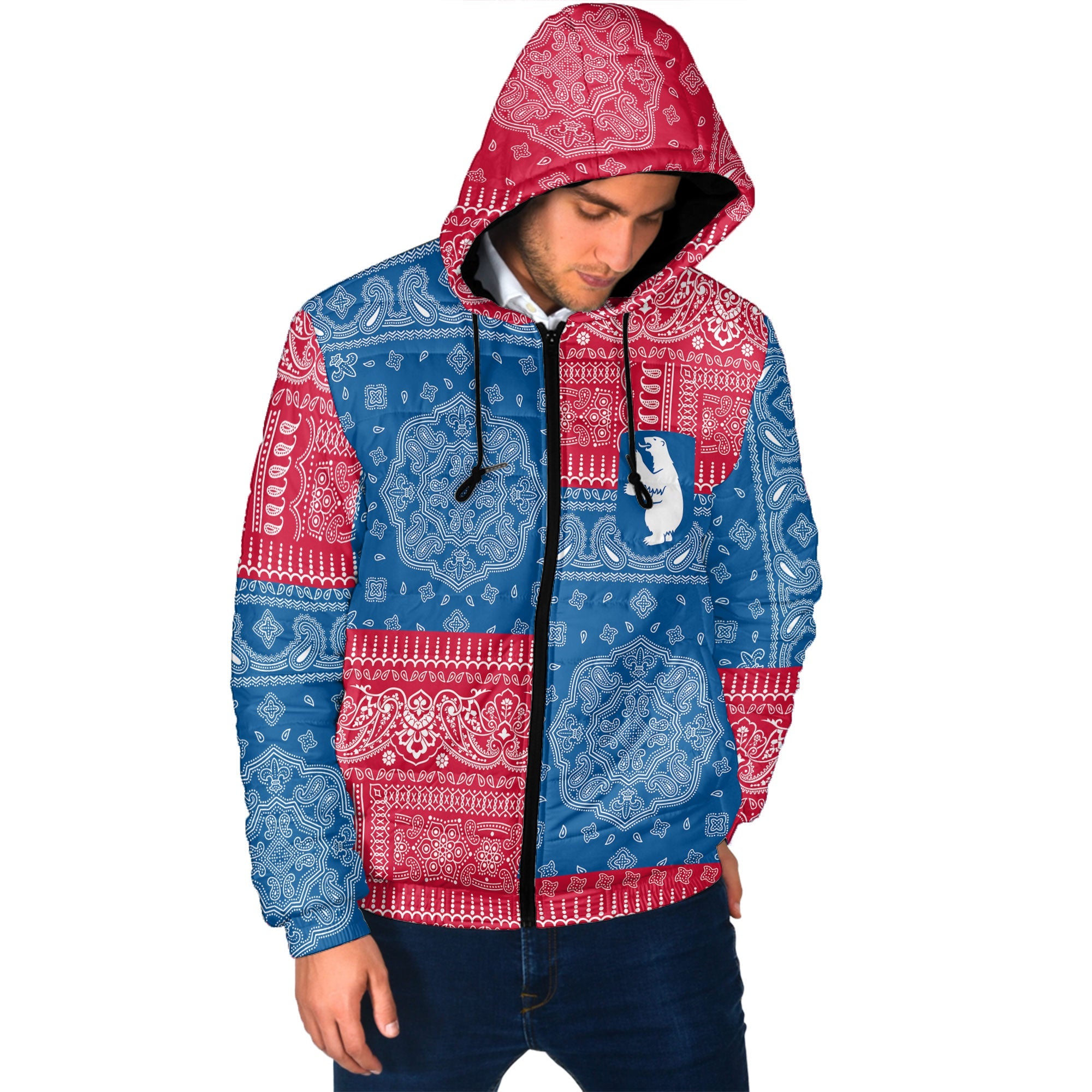 Greenland Men Hooded Padded Jacket Flag And Paisley Basic Style 2