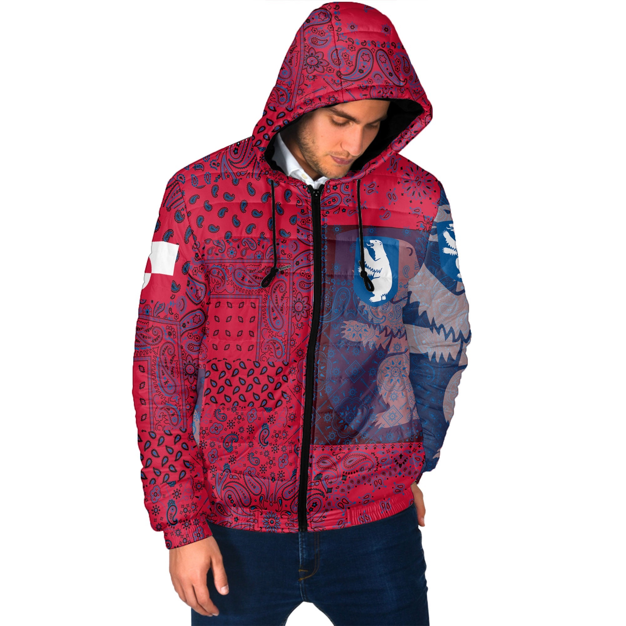 Greenland Men Hooded Padded Jacket Paisley Flag And Skull Style 2