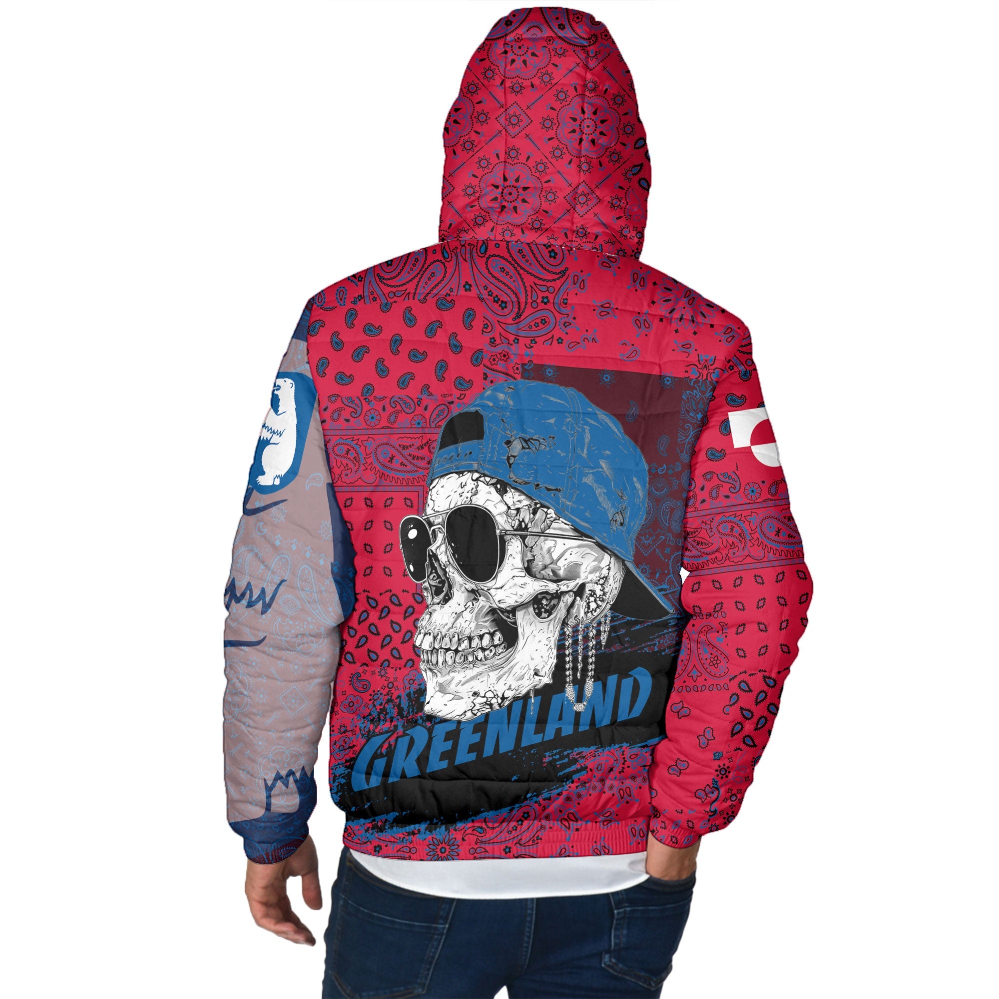 Greenland Men Hooded Padded Jacket Paisley Flag And Skull Style 3