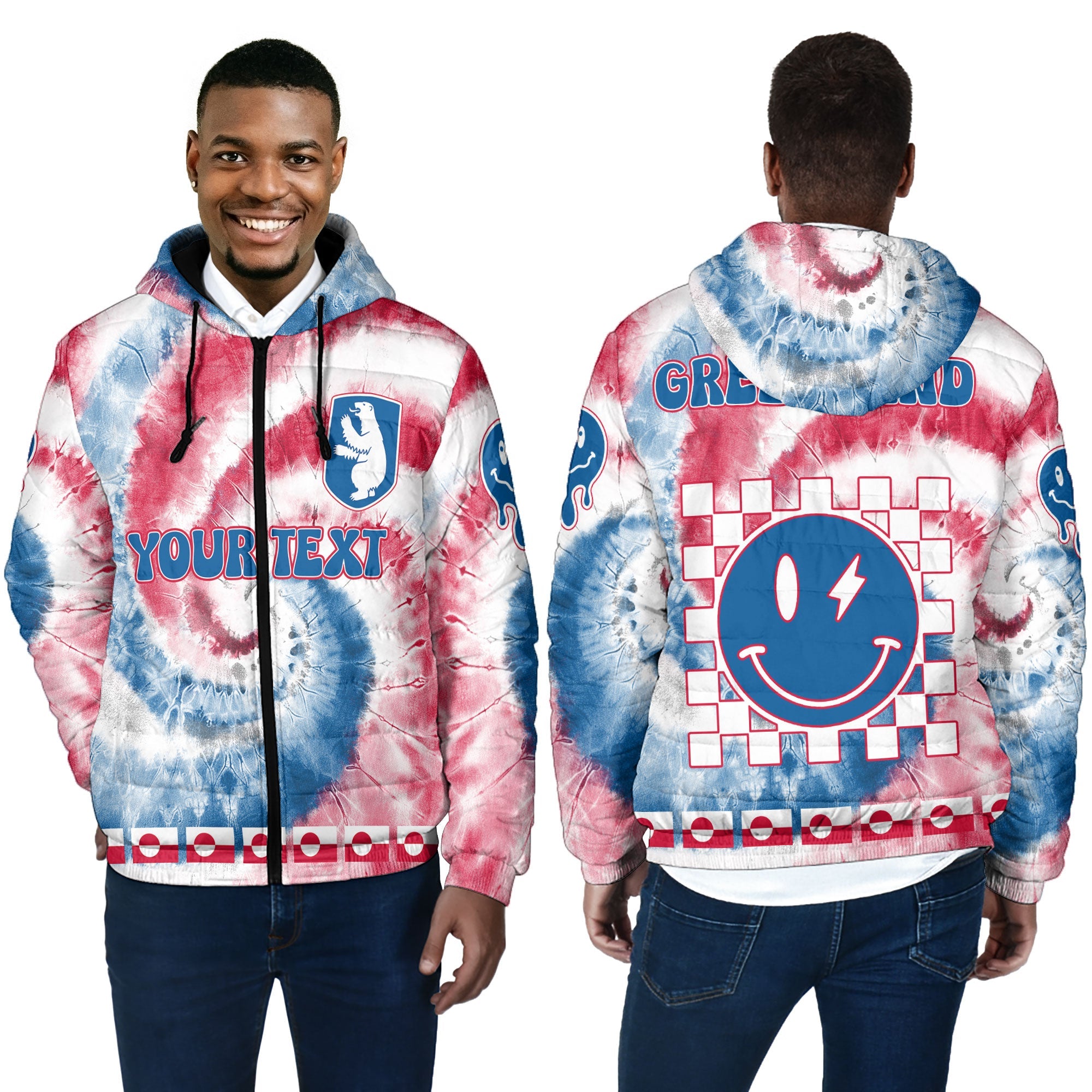 Greenland Men Hooded Padded Jacket Custom Tie Dye Style 4