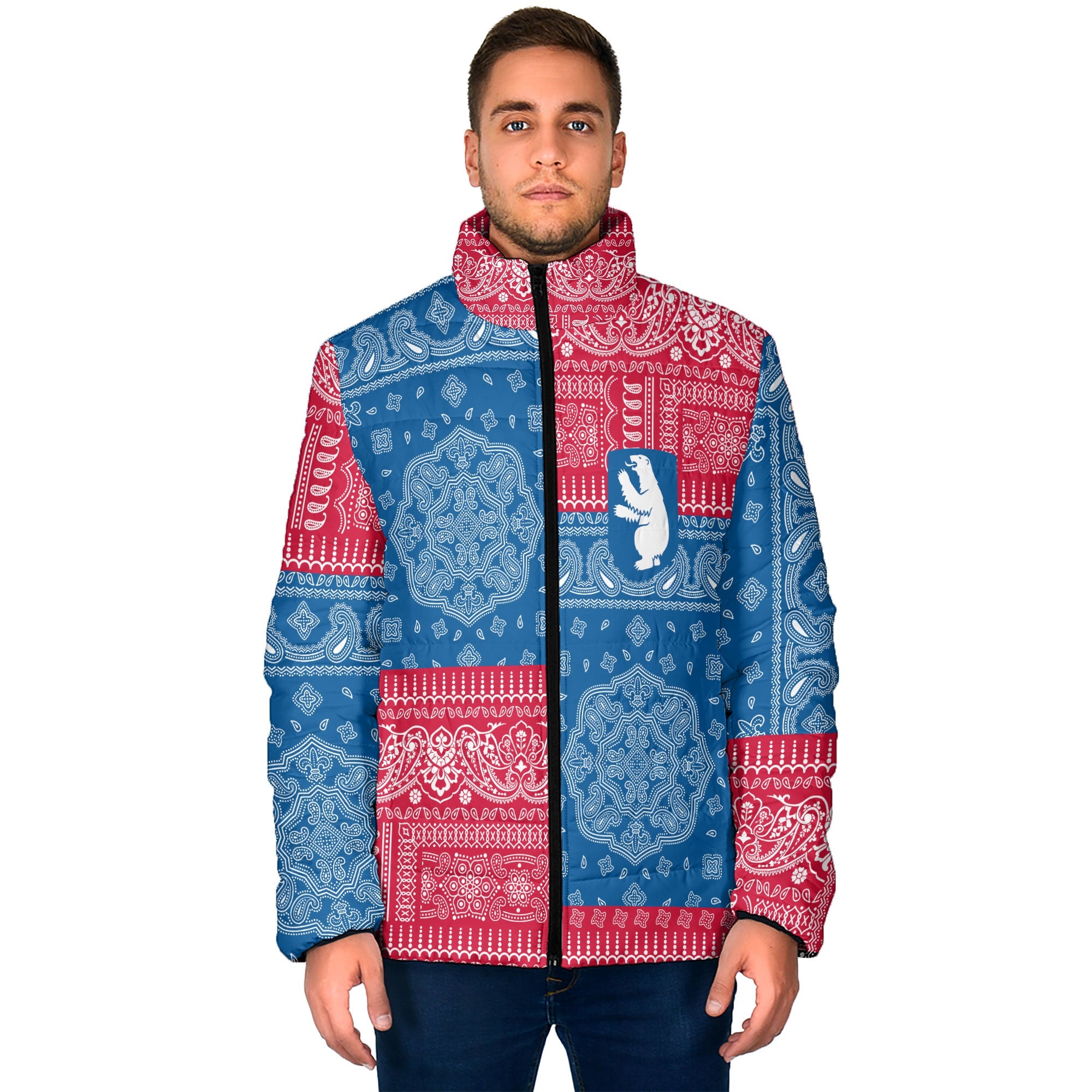 Greenland Men Padded Jacket Flag And Paisley Basic Style 1