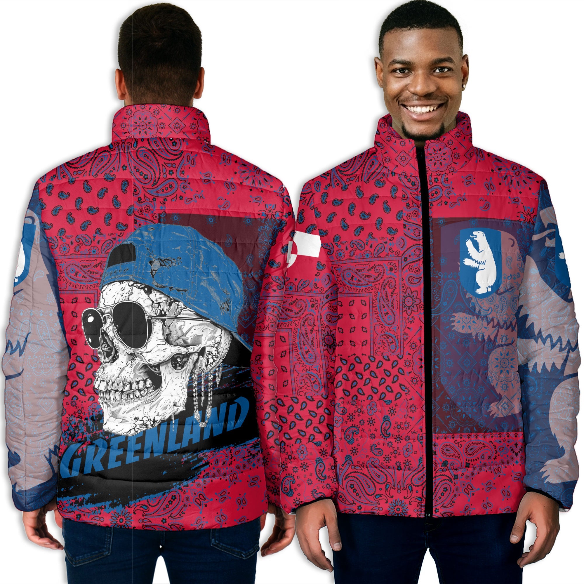 Greenland Men Padded Jacket Paisley Flag And Skull Style 3