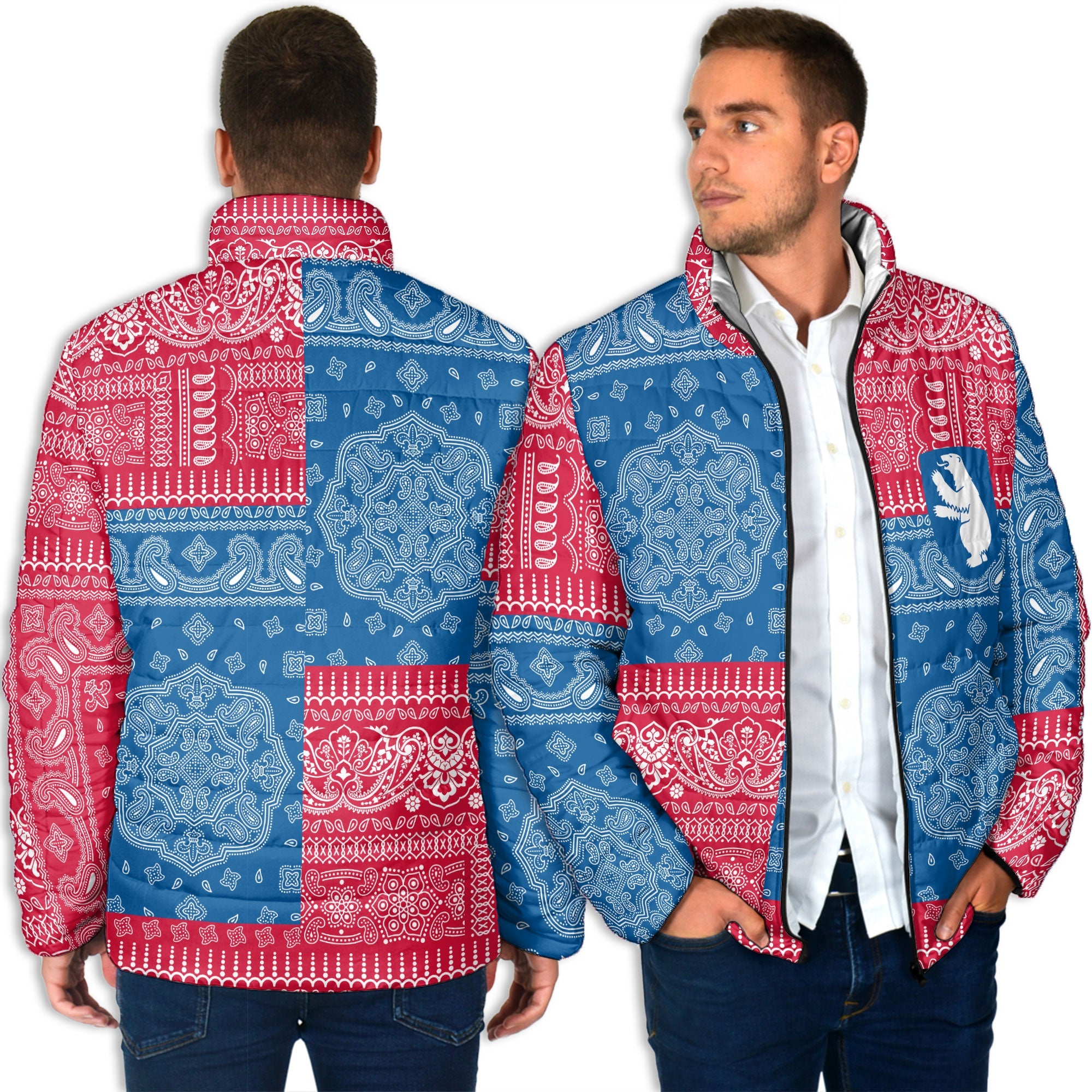 Greenland Men Padded Jacket Flag And Paisley Basic Style 4