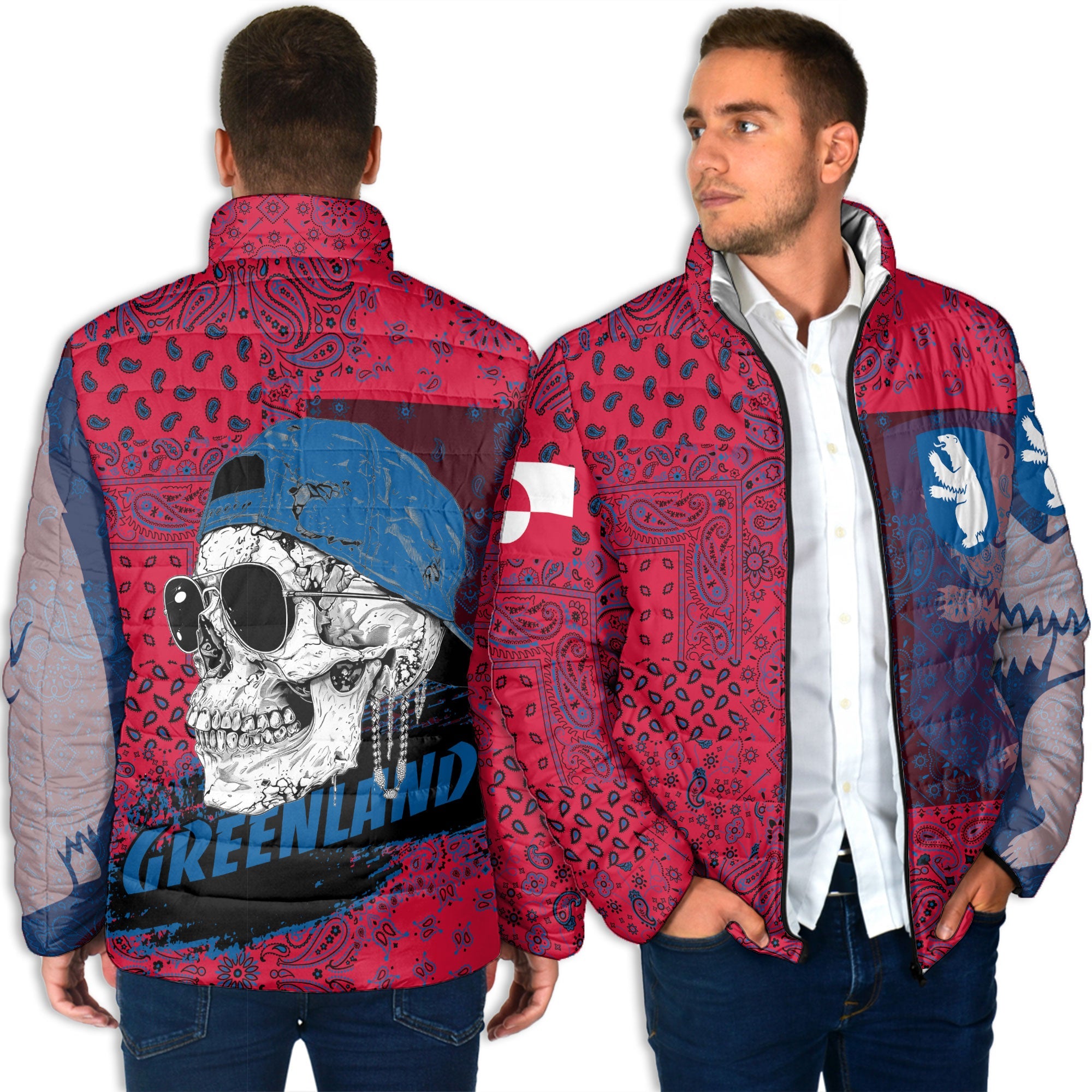 Greenland Men Padded Jacket Paisley Flag And Skull Style 4