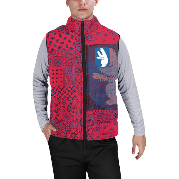 Greenland Men Padded Jacket Vest Paisley Flag And Skull Style 1