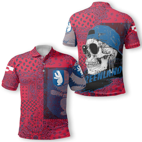 Greenland Polo Shirt Paisley Flag And Skull Style 1