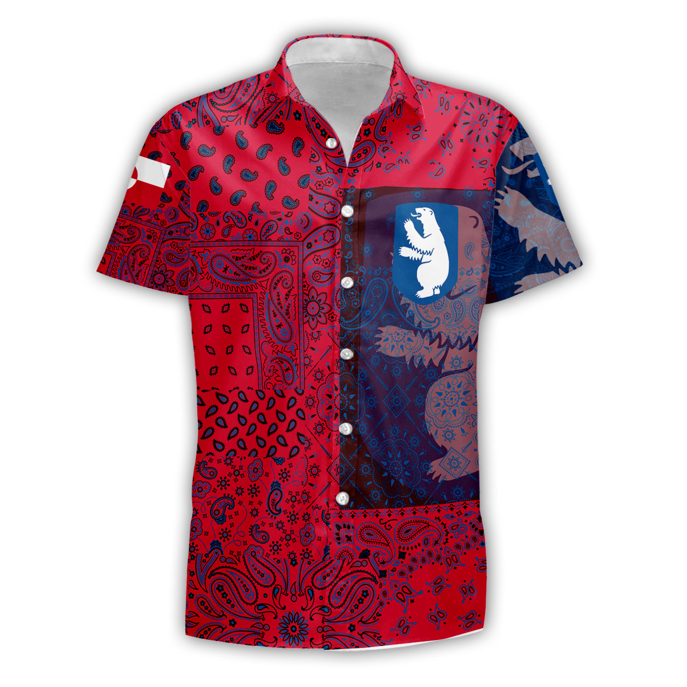 Greenland Short Sleeve Shirt Paisley Flag And Skull Style 1