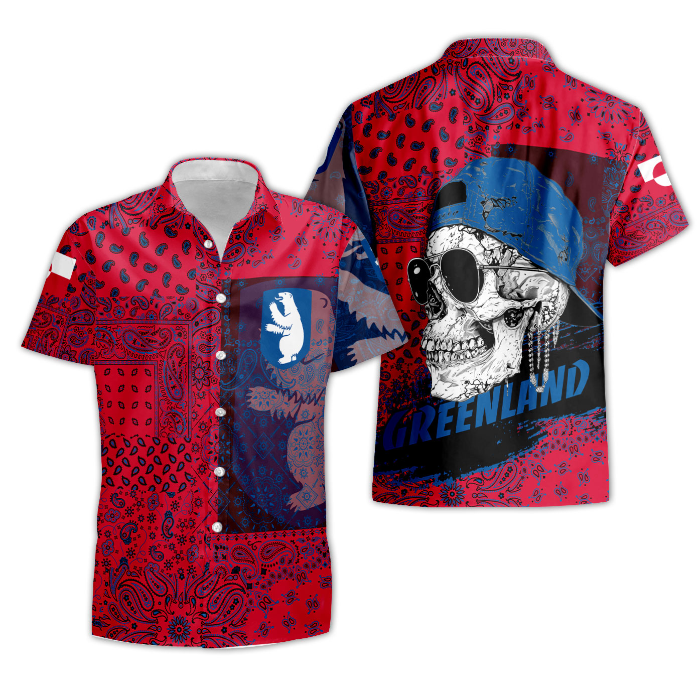 Greenland Short Sleeve Shirt Paisley Flag And Skull Style 3