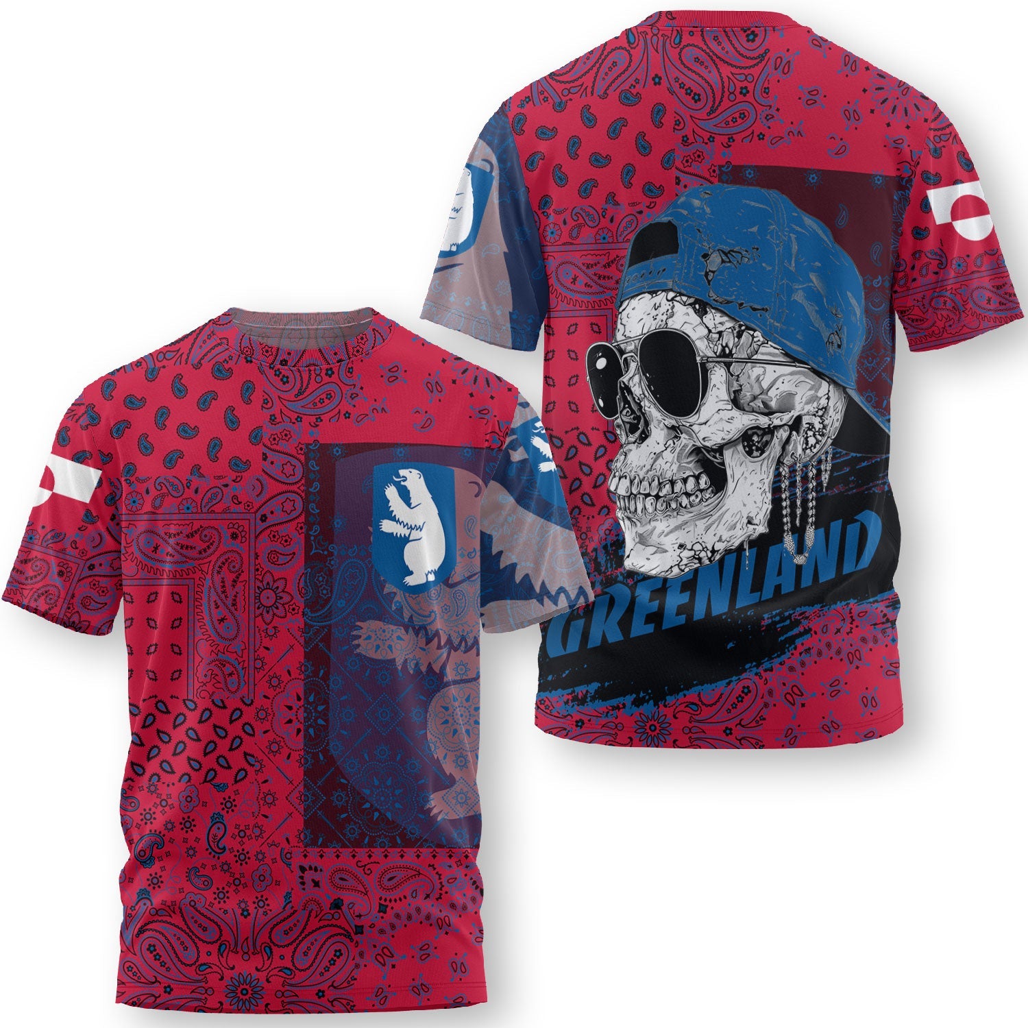 Greenland T Shirt Paisley Flag And Skull Style 3