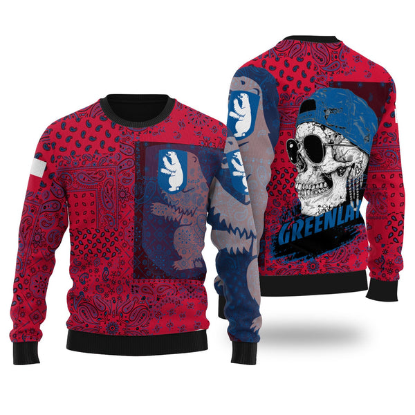 Greenland Ugly Sweater Paisley Flag And Skull Style 1